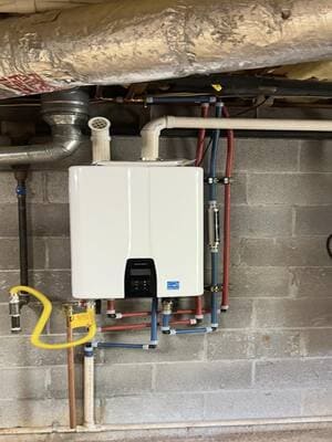 Installed water heater in basement